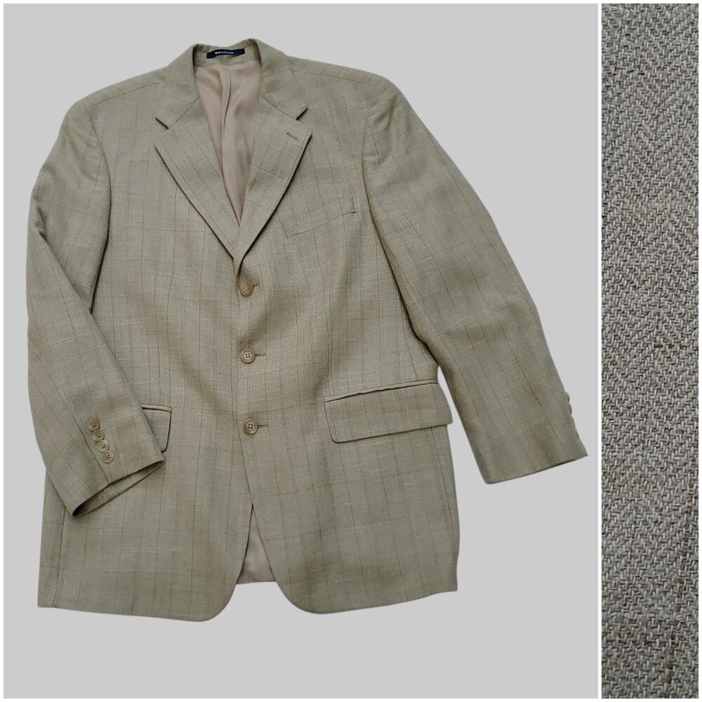 Chaps Ralph Lauren Silk Wool Linen Tan Herringbone Sport Coat Blazer Jacket 41R